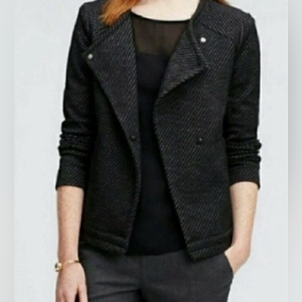 Ann Taylor Black Textured Moto-Inspired Blazer